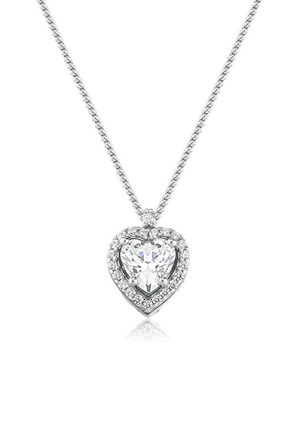 Heart Shaped Pendant with Round Zircon - Rhodium Plated