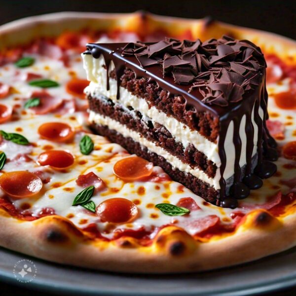 Pizza with Chocolate Alaska Cake