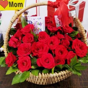 Fresh Roses Cane Basket