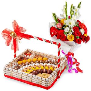 Beautiful Flowers & Assorted Mithai Basket