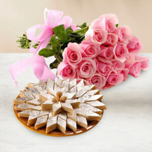 Kaju Barfi with Imported Roses