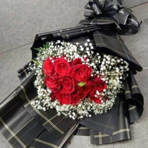 Red Roses Bouquet with Gypso