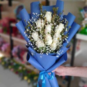 White Imported Flowers With Blue theme