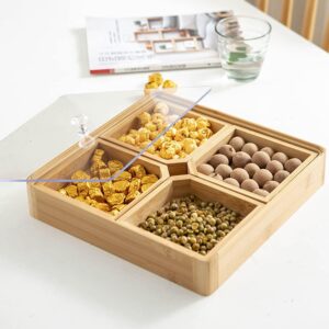 4 Grid Bamboo Serving Tray with Acrylic Lid